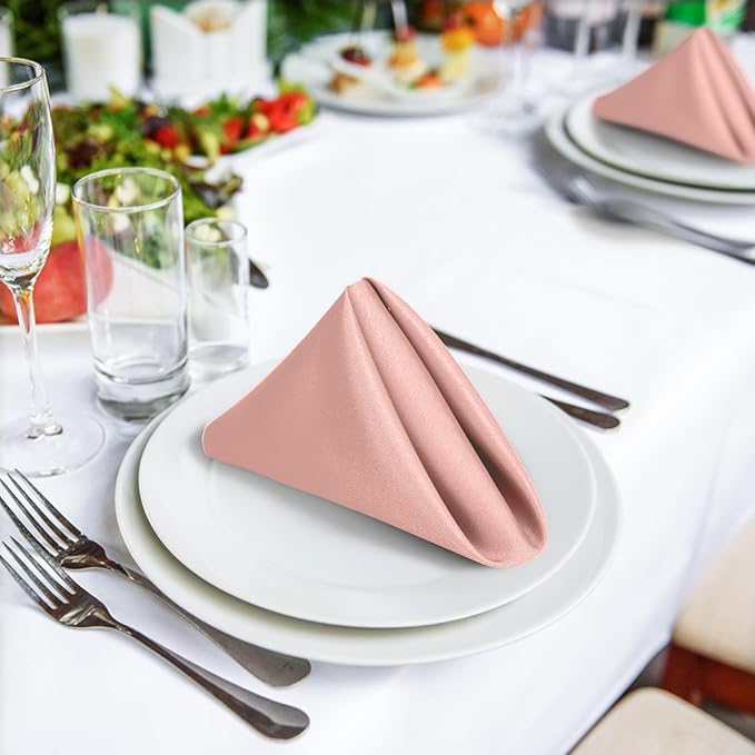 SuperO Set of 40 Cloth Napkins 17 x 17 Inch, Polyester Solid Washable Dinner Napkins with Hemmed Edges,Great for Restaurant, Wedding and Party(Dusty Pink)