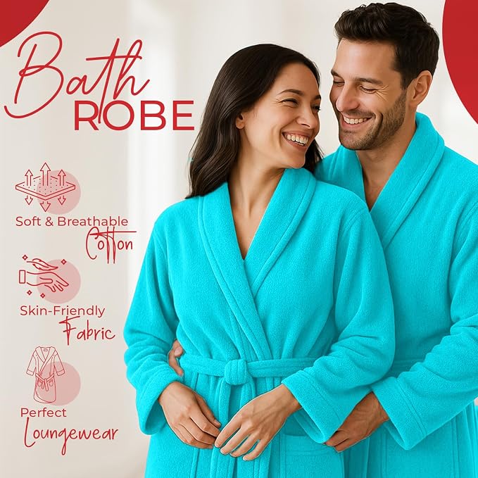 RIVERSIDE Premium 100% Cotton Terry Bathrobe For Women and Men - Soft Towel Robes with Shawl Collar Ajdustable Belt & Pockets