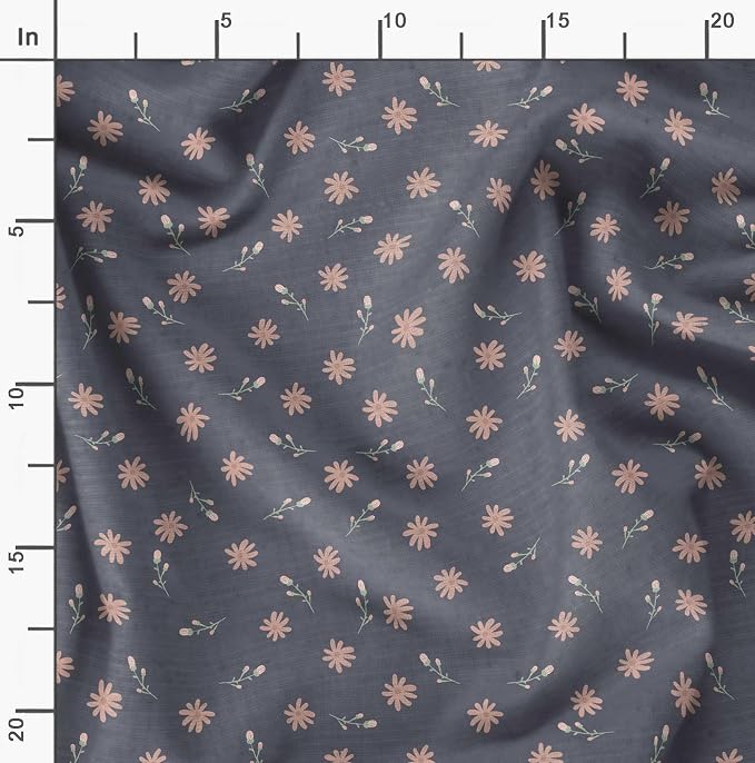 Soimoi Floral Print - Gray, Pure Silk Fabric - 42 Inch Wide, 1 Yard, Lightweight Material, Perfect for Elegant Dresses, Sarees, Scarves, Evening Wear