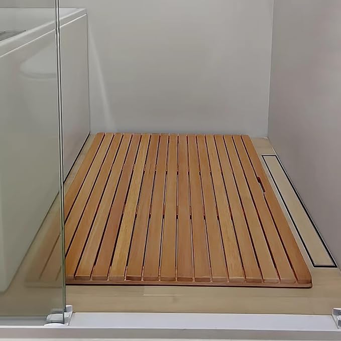 Teak Shower Mat Foldable Luxury Wooden Non-Slip Wood Bath Mat for Bathroom Bathtub Indoor Outdoor,Wooden Non Slip Shower Mat for Bathroom Spa Pool Commercial Grade Waterproof Floor Mat for I