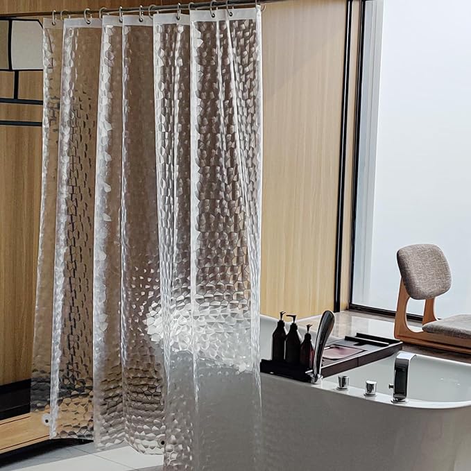 EVA Clear Shower Curtain, Water-Repellent Shower Curtain Liner with 3 Magnets for Bathroom, 72x72 Inches, Water Cube