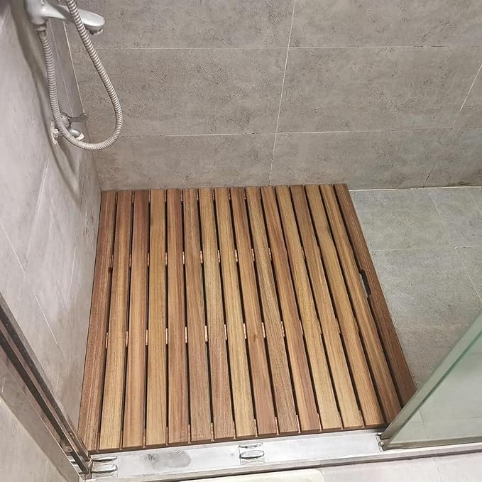 Large Bath Mats Slated Platform, Waterproof Teak Wood Shower Mat for Bathroom Floor/Inside/Outside (76x92cm/30x36in) - 30-100cm