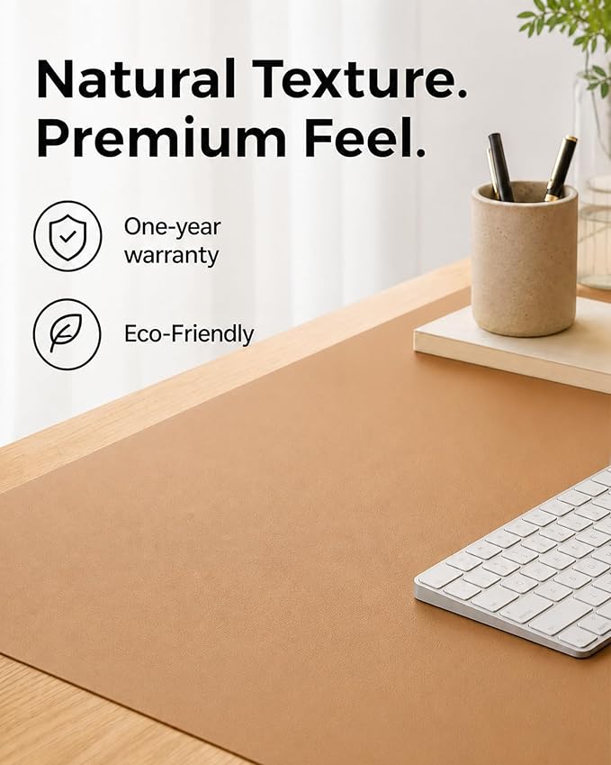 Aothia Cork Desk Mat - Dual-Sided Extra Large Desk Pad & Keyboard Mat, Long PU Leather Desk Protector, Waterproof Desktop Blotter (47" x 17", Apricot)