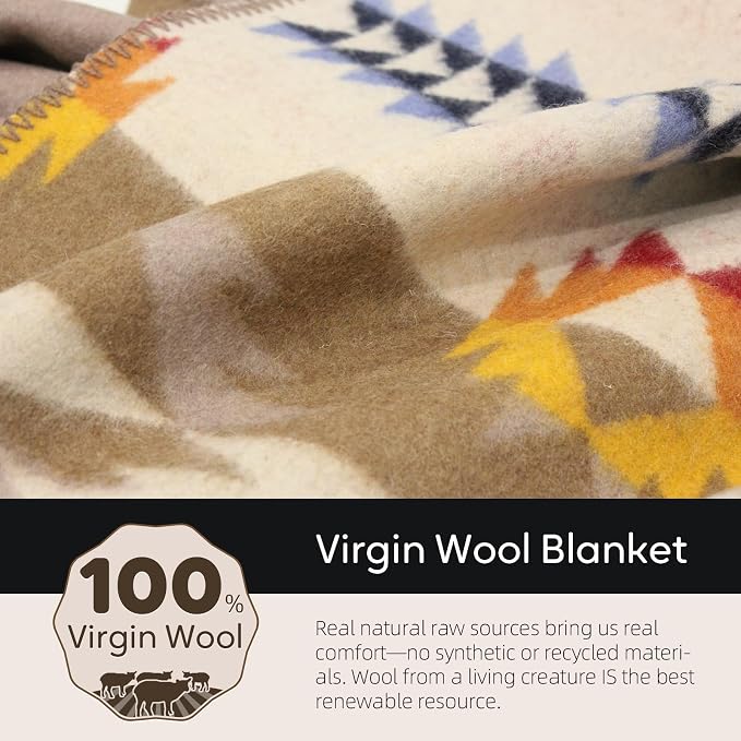 Molithe 100% Wool Blanket, 62" x 86", Warm, Thick, Washable, Military | Great for Camping, Outdoors, Sporting Events, Survival Kits Desert Afterglow