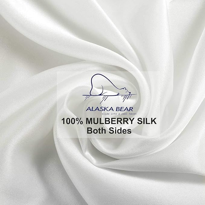 ALASKA BEAR Silk Pillowcase Envelope Closure, 22 Momme 100 Percent Long Overlap Sleeve Mulberry Silk Pillow Case Foldover Design, Machine Washable and NO Zipper, Standard (1, Ivory)