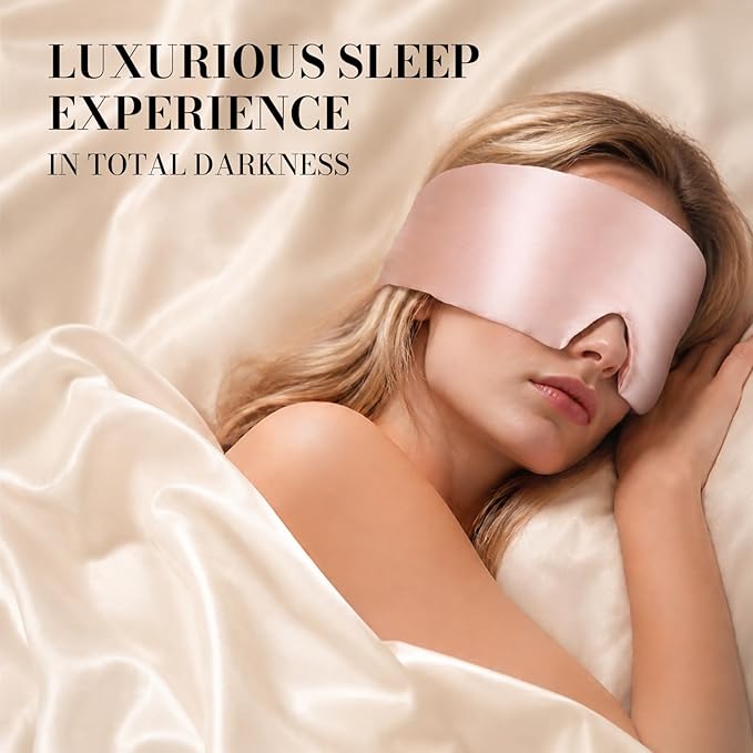 22 Momme Pure Mulberry Silk Sleep Mask, 3D Contoured Cup Eye Mask for Sleeping, Super Soft Breathable Blindfold with Adjustable Strap, Perfect Blocks Light for All Night Sleep, Pink