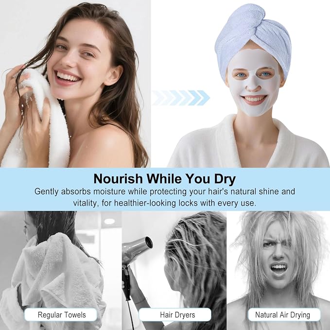 2 Packs Single Layer Microfiber Hair Drying Towel Wrap for Women, Hair Turbans Towel for Wet Hair,turbie Twist Hair Towels(Light Blue Color -2 PCS)