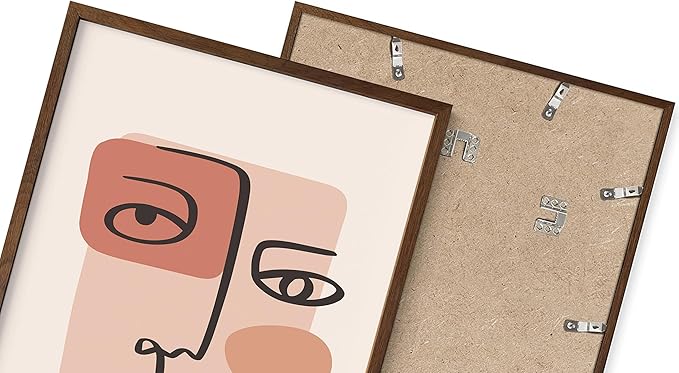 Abstract Face Wall Art Continuous Line Drawing Organic Shapes Earth Tones Terracotta Mid Century Modern 16x20 Inch Oak Wood Walnut Framed Minimalist Portrait for Bedroom Decor