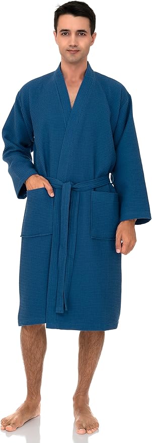 TowelSelections Mens Waffle Robe Spa Kimono Bathrobe Lightweight Shower Bath Robe for Men XS to 2X