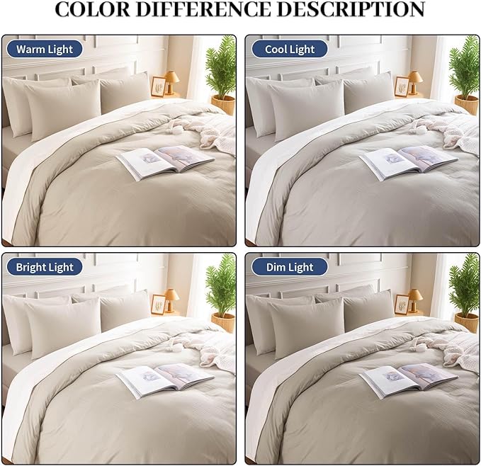 NEXHOME PRO Queen Duvet Cover Set – 100% Certified Organic Cotton with Washed Feel & Linen-Like Texture, Comfortable & Breathable, Home Bedding Set Light Linen (No Comforter)