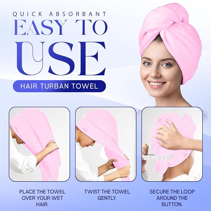 Lili&James Cotton Hair Towel Wrap for Women/Kids | Quick Dry, Soft & Absorbent Hair Wrap Towels with Double Button (Pack of 1, Pink Large)
