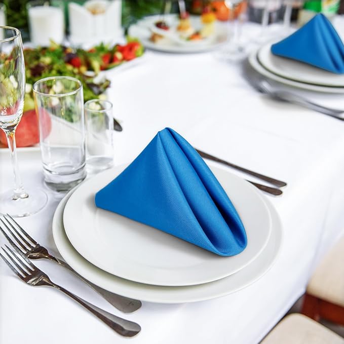 SuperO Set of 80 Cloth Napkins 17 x 17 Inch, Polyester Solid Washable Dinner Napkins with Hemmed Edges,Great for Restaurant, Wedding and Party(Mediterranean Blue)