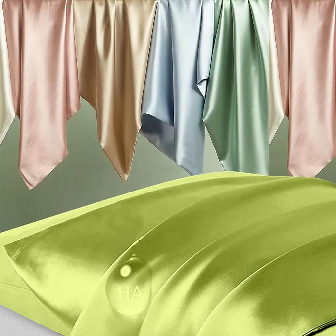 Mulberry Silk Pillow Cases Standard Size, Silk Pillowcase for Hair and Skin, Both Sides Natural Silk Satin Pillowcase for Sleeping Women with Zipper, Gifts for Women Men, Olive Green