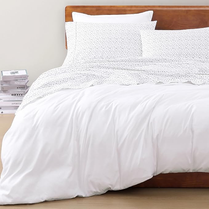 LANE LINEN 100% Organic Cotton Twin Bed Sheets, Mercerized Cotton Fully Elasticized Reinforsed Seam in Fitted Sheets Pocket Low Pill Fade Resistant Printed Sheets Twin Size Bed- Haze Grey