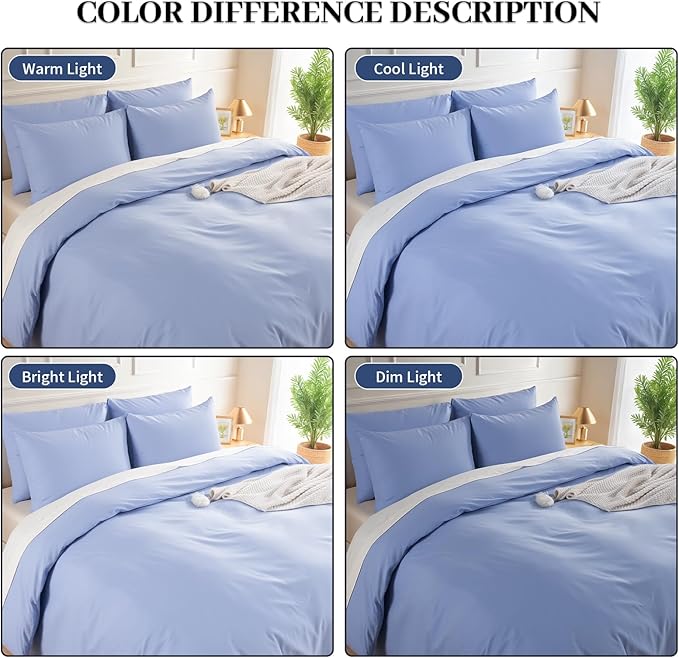 NEXHOME PRO Full Duvet Cover Set, 100% Washed Cotton with Linen-Like Texture, Natural Organic, Breathable & Comfortable, Includes Home Bedding Set Baby Blue (No Comforter) 8090