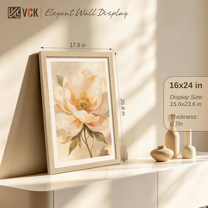 VCK 16x24 Frame Set of 3, Natural Solid Wood Picture Frame with Exclusive Wood Grain, Wall Hanging