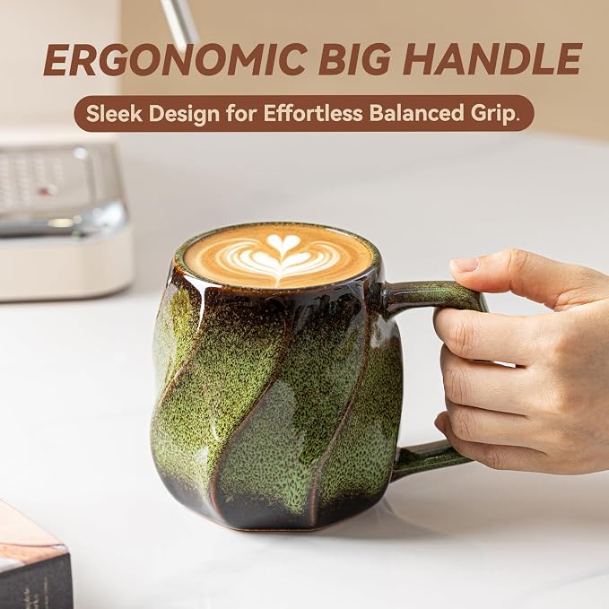 Forest Hearth Ceramic Coffee Mug - 17 oz Unique Reactive Glaze Coffee Cup with Ergonomic Large Handle, Ceramic Mug for Office Home, Birthday Gift for Men Women