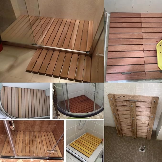 Waterproof Bamboo Bath Mat for Shower, Bathroom Non-Slip Wooden Bath Mat, Solid Wooden Floor Mat for Bathroom, Heavy Duty, for Indoor Outdoor(C,W30xL40cm)