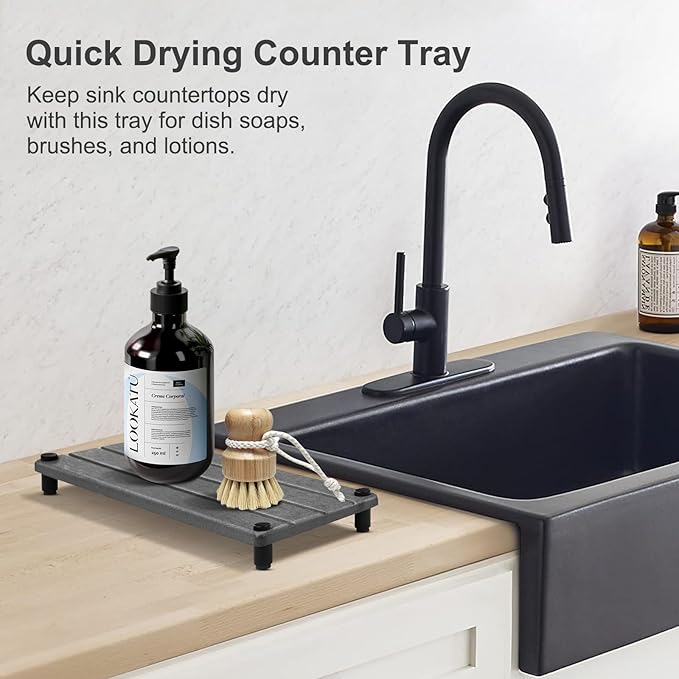 Drying Stone Tray, 11" x 4.3" Instant Dry Sink for Bathroom & Kitchen Counter, Water Absorbing Stone Tray for Sink, Diatomite Absorbent Coasters, Dish Soap Dispenser Sponge Holder