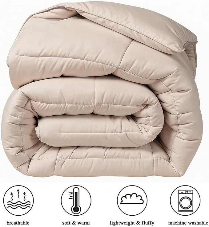 COHOME Premium Twin/Twin XL Size Comforter, All-Season Quilted Down Alternative Duvet Insert, Luxury Hotel GentleSoft Comforter with Anti-Clump Tech & 8 Tabs - Reversible - Beige 64x88 inches