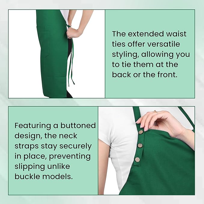Kitchen Apron Waterdrop Resistant Cotton Apron with adjustable 2 PACK Aprons for Women with Pockets 8 Color option Cooking Brown Apron (Brown)