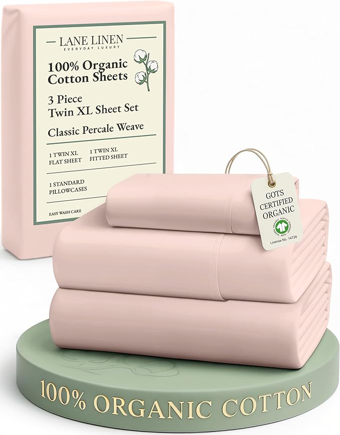LANE LINEN 100% Organic Cotton Twin XL Bed Sheets Set, Machine Wash Fully Elasticized Twin XL Sheet Sets, Luxury Hotel Percale Bedding Sheet & Pillowcases, Soft & Comfy -Sepia Rose