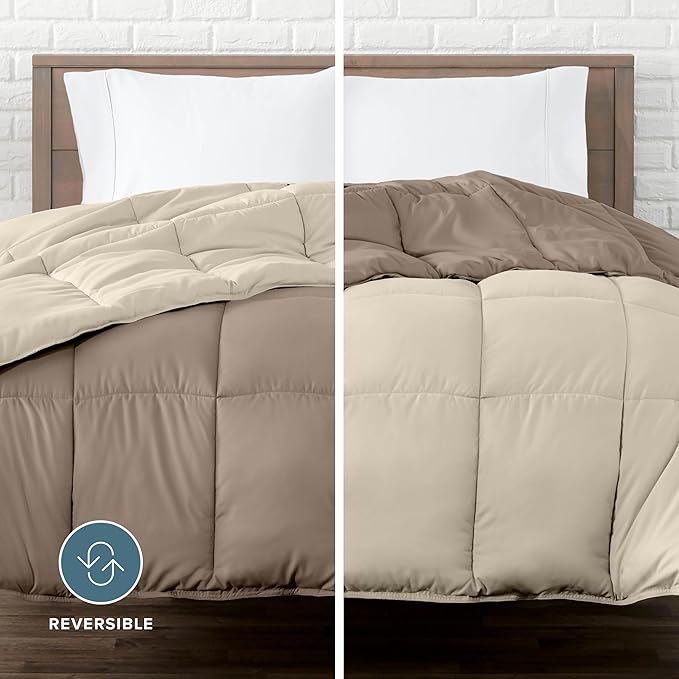 Bare Home Twin/Twin Extra Long Comforter - Reversible Colors - Goose Down Alternative - Ultra-Soft - Premium 1800 Series - All Season Warmth - Bedding Comforter (Twin/Twin XL, Taupe/Sand)