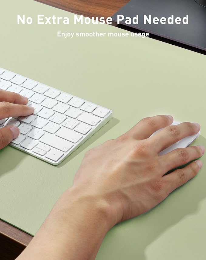 Aothia Faux Leather Desk Mat - Large Mouse Pad, Non-Slip PU Leather Blotter, Waterproof Writing Surface for Office and Home (Grass Green, 42" x 17")
