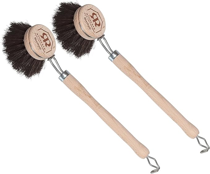 Redecker Dish Brush Set, Horsehair Bristles, 1-1/2 Inch Round, 2 Pack – Wooden Dish Brushes for Delicate Cleaning, Made in Germany