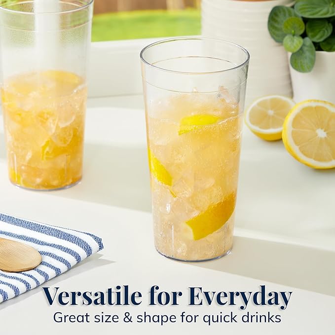 US Acrylic Cafe Plastic Reusable Tumblers (Set of 12) 32-Ounce Iced-Tea Cups Clear | Value Set of Restaurant Style Drinking Glasses, Stackable, BPA-Free, Made in the USA | Top-Rack Dishwasher Safe