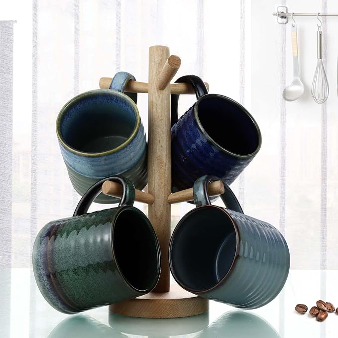 18 Oz Large Ceramic Coffee Mug, 500ml Big Handmade Pottery Tea Cup for Office and Home, Big Handle Easy to Hold, Microwave and Dishwasher Safe, Stylish Texture Glaze (Starry Blue)