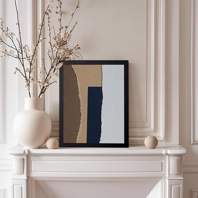 Monem Art Torn Paper Neutral Collage Print - Minimalist Scandinavian Abstract Poster - Wall Decor for Living Room, Bedroom or Office - 12x16 Black Framed Wall Art by Mareike Bohmer