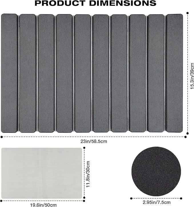RAIN SPIRIT Large Stone Dish Drying Mat for Kitchen Counter, Diatomaceous Earth Quick Dry Stone Drying , Collapsible Dish Mat Dish Pads for Drying 24"×16" grey