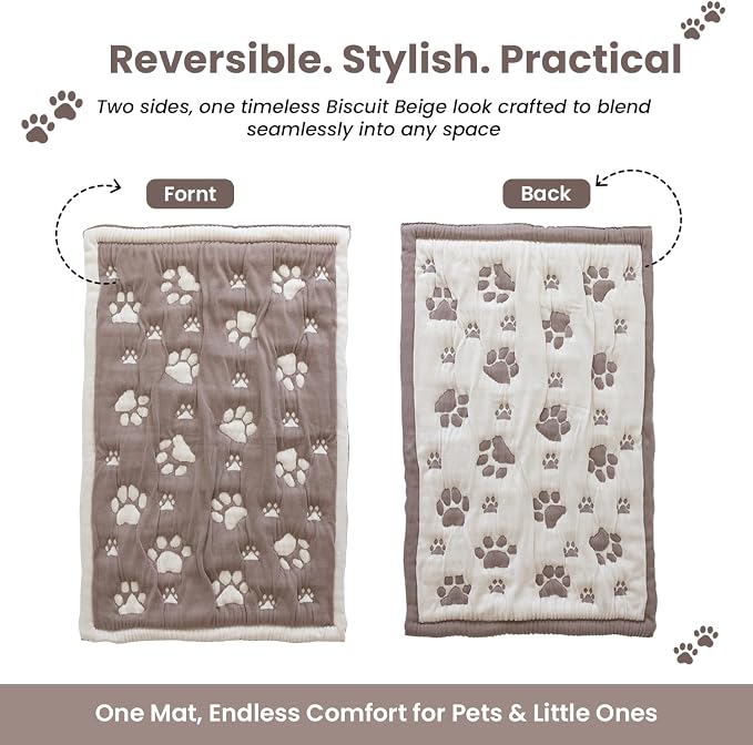 PetMat in Mocha/Beige| Organic Cotton Crate Pad for Small Dogs, Cats & Nursery | Seamless & Reversible | Washable | 3D Knit Comfort | 28x40 in Mat for Crates or Changing Tables