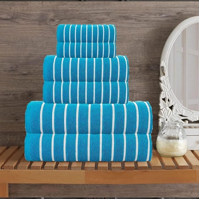 CASA COPENHAGEN Ecstatic 6Pcs 100% Egyptian Cotton Large Designer Towels Gift Set- Turquoise, 600GSM, 2Bath 2Hand 2Washcloths, Bath Towels for Bathroom Set for Women & Men