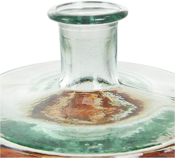 Deco 79 Recycled Glass Decorative Vase Abstract Spanish Bottle Centerpiece Vase with Swirled Colored Glass Bands, Flower Vase for Home Decoration 8" x 8" x 10", Clear