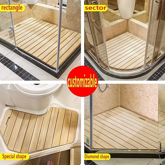 Bamboo Floor Mat Shower Slatted Thick Waterproof Non-Slip No Burrs Support Customization Solid Wood 9 Size (Color : Natural Size : 70x30cm) (Natural 60x40cm)