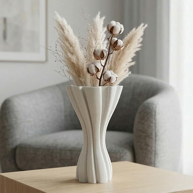 Minimalist White Ceramic Vase, Irregular Organic Shape Decorative Flower Vase for Home Decor, Wabi-Sabi Modern Accent for Living Room Table Shelf