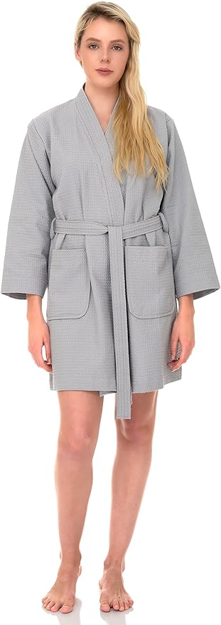 TowelSelections Womens Waffle Robe Kimono Spa Bathrobe Short Waffle Weave Bath Robe for Women XS to 3X