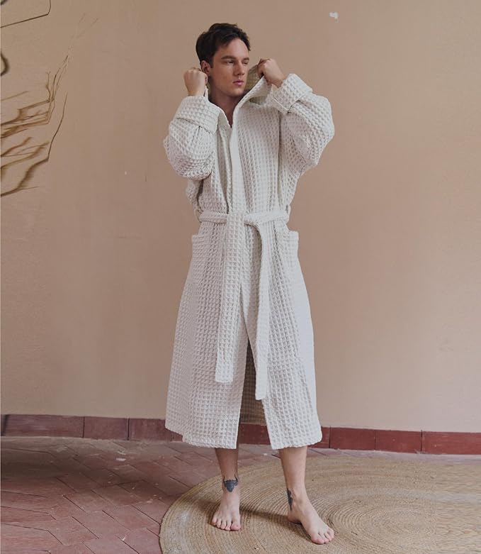 Luxury Organic Japanese Cotton Hotel & Spa Waffle Bathrobe for Men and Women (Hooded/Kimono)