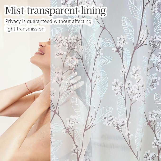 EVA Waterproof Shower Curtain Liner - Matte Clear & Frosted Design with 12 Hooks, Soft Touch, Privacy & Light Transparency, Fresh Floral Prints, Ideal for Bathroom Decor (Holly, 72" x 72")