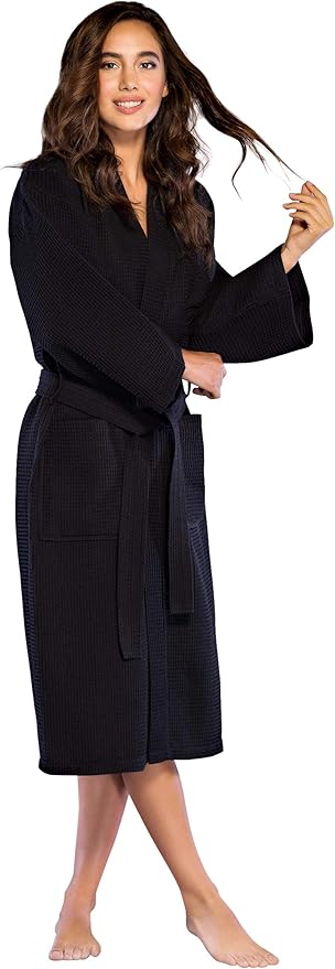 Turquaz Lightweight Long Waffle Kimono Spa Robe for Women