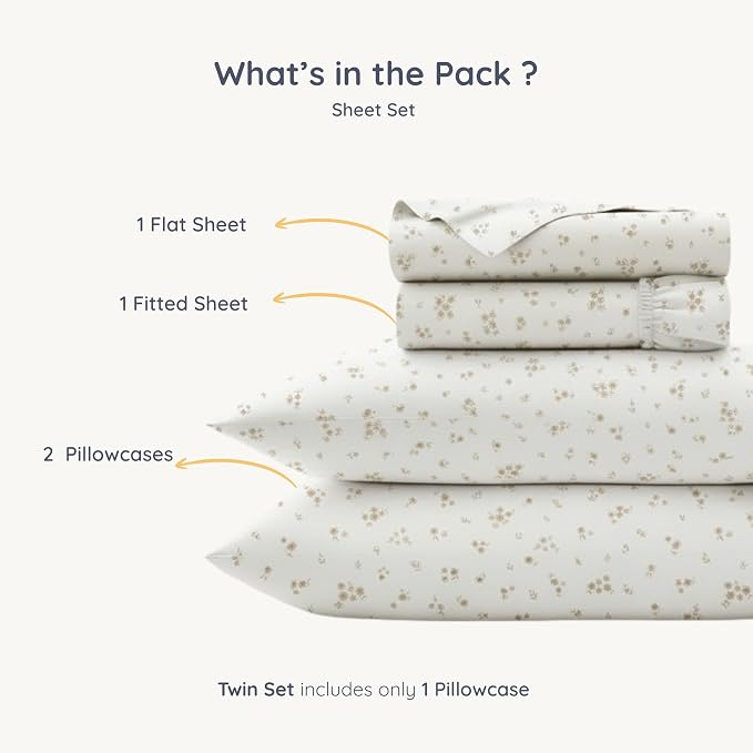 MakeMake Organics Organic Queen Sheet Set GOTS Certified Organic Cotton Sheets Queen Bed Fitted Sheet Flat Sheet Pillowcases Set - Ultra Soft Non Toxic Breathable Ditsy Flowers Peach (Queen, Bloom)