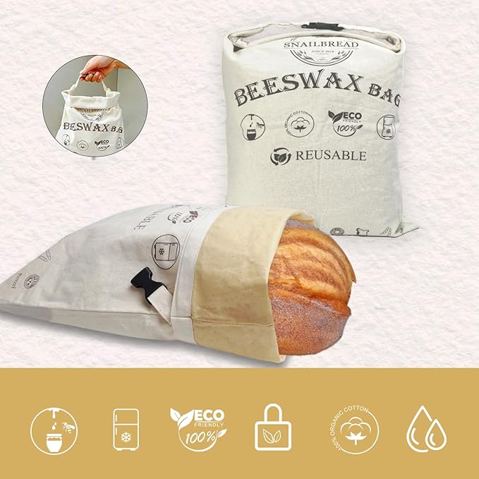 Reusable Beeswax Bread Bags for Sourdough: XL Eco-Friendly Fresh Food Storage (13x17in, 2 Pack) | Moisture Lock, Sustainable Homemade Bread Preservation