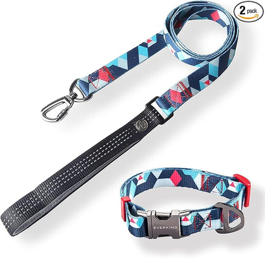 EVERKING Dog Collar & Leash Set for Everyday Walking | Matching adjustable collar and leash set with reflective handle and heavy-duty hardware for comfortable everyday dog walks.