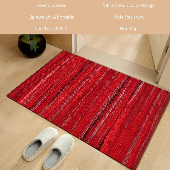 WeWove Hand Woven Chindi Rug Cotton - Boho Rustic Farmhouse Area Accent Throw Rug - Area Floor Carpet for Bedroom Living Room Kitchen Dorm Entryway Hallway - 20x32 inch Area Rug Red Multi
