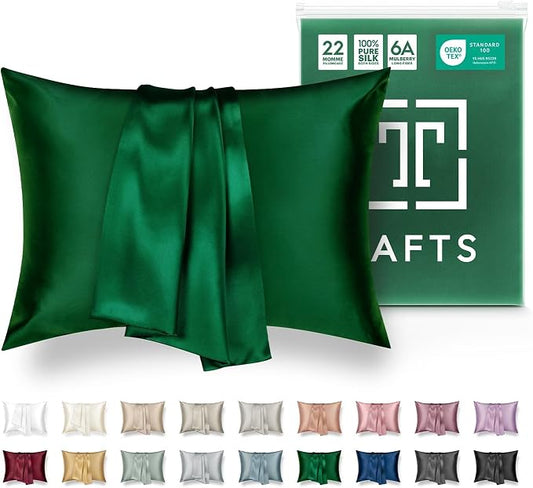 Tafts Silk Pillow Cases - 22mm 100% Pure Mulberry 6A Silk Pillowcase for Hair & Skin with Zipper Closure, Cooling, Natural, Organic, Double Sided Pillow Case (Emerald, Queen 20x30 1pc)