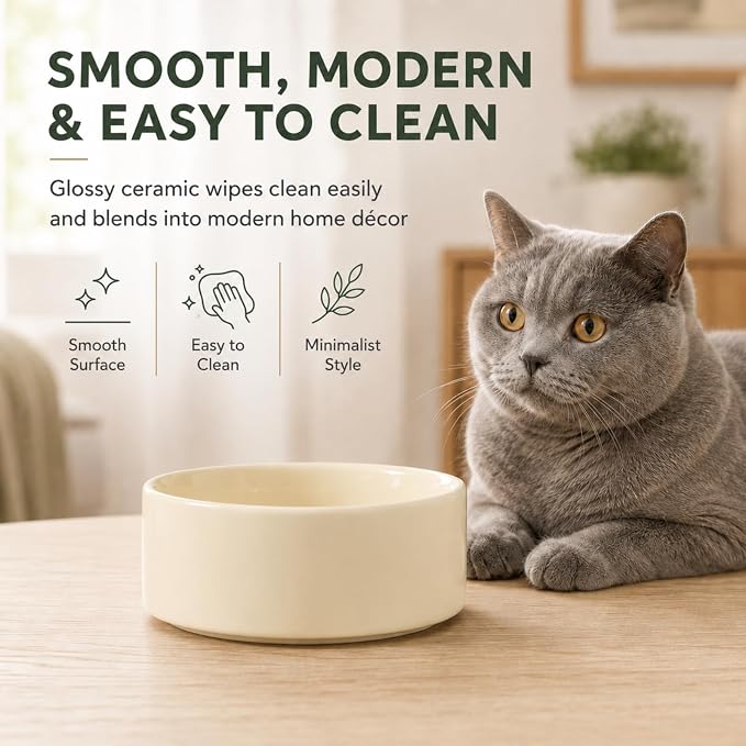 Havniva Cat Bowls Water Bowl Set of Two, 5.1” Ceramic Cat Food and Water Bowl Whisker Friendly Pet Food Bowls for Indoor Cats, Wide Cat Water Dish Prevent Whisker Fatigue Non Slip Cat Feeder