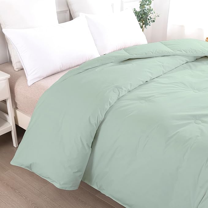 Feather and Loom Button Stitch Down Alternative All Seasons Comforter - Soft and Easy Care Microfiber Cover, Hypoallergenic High Loft Fiber Fill, Machine Washable Color: Dewkist Size: Twin