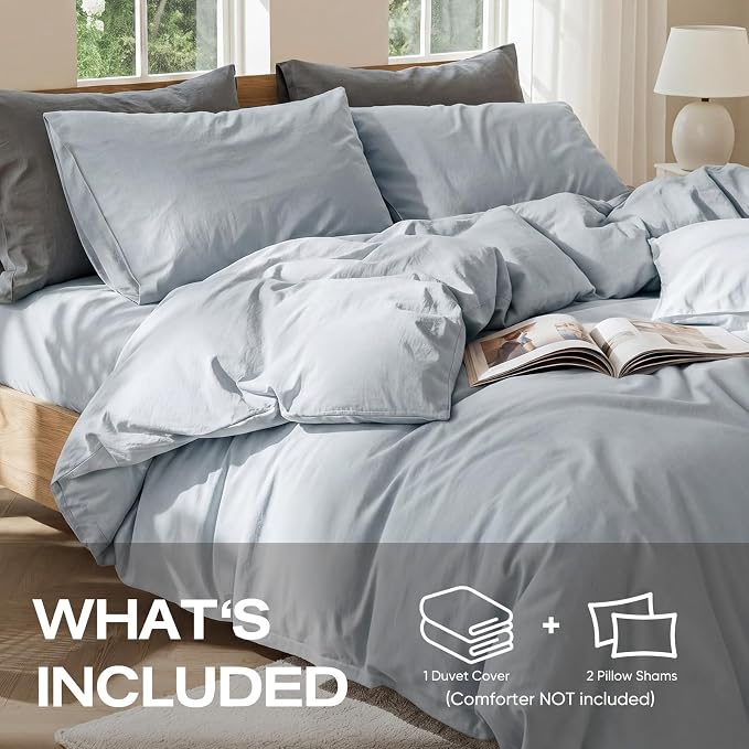 100% Pure French Flax Linen Blend Duvet Cover Set King Size, 3-Piece Breathable Bedding Set with Long Zipper Closure & Corner Ties, Soft, Lightweight & Durable Bedding Ideal for Hot Sleepers